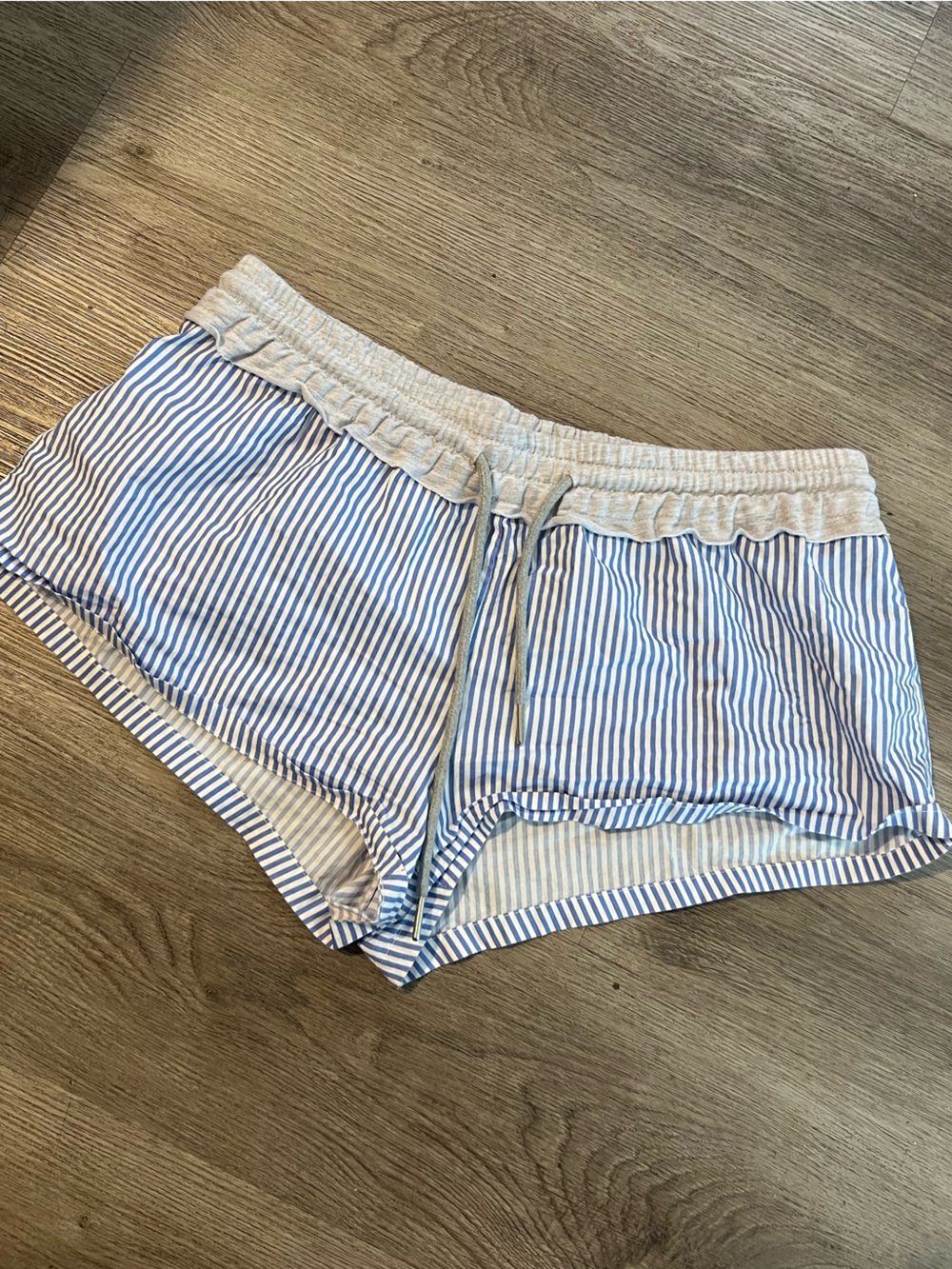 Striped Blue & White Lounge Shorts with Drawstring Waist